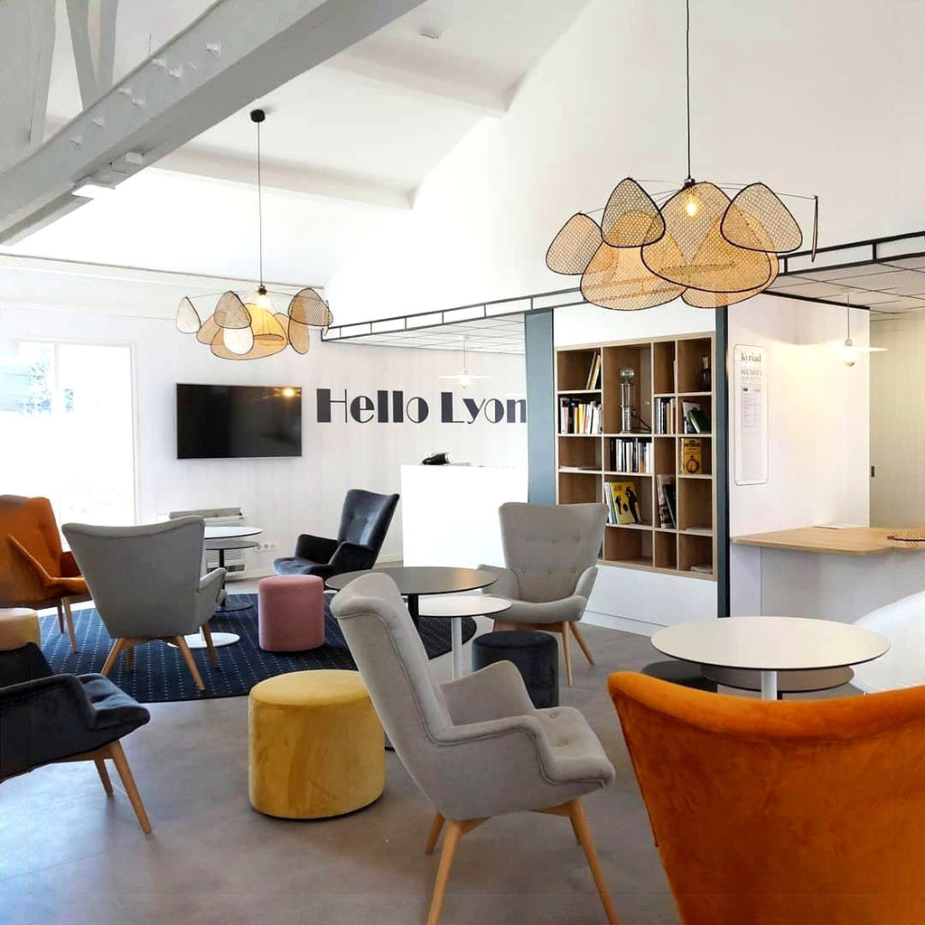 Lustra Lustre Écran Cannage Suspension Rétro