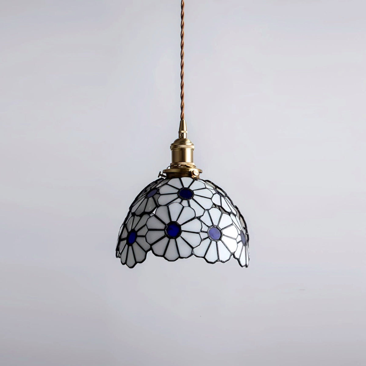 Suspension Tiffany Vintage en Métal Doré et Verre Fleuri