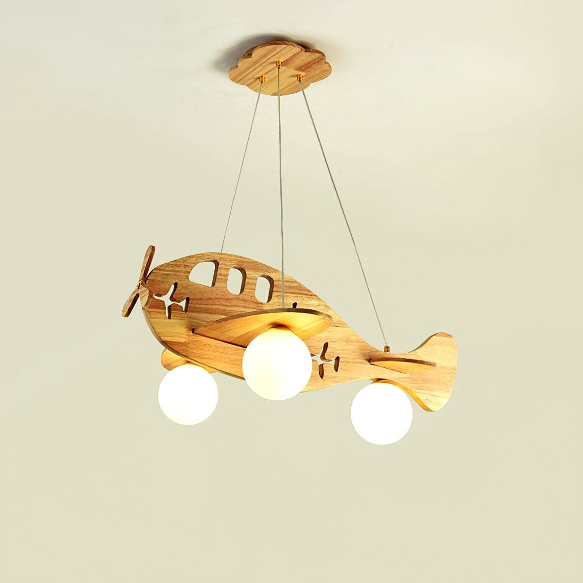 Suspension Artistique en Bois et Verre Blanc