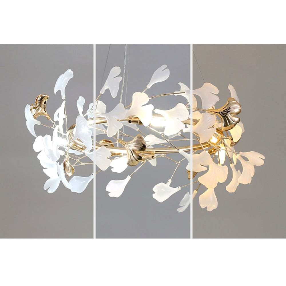 Suspension Feuille/Multi Moderne Métal/Céramique Doré/Blanc Salon -