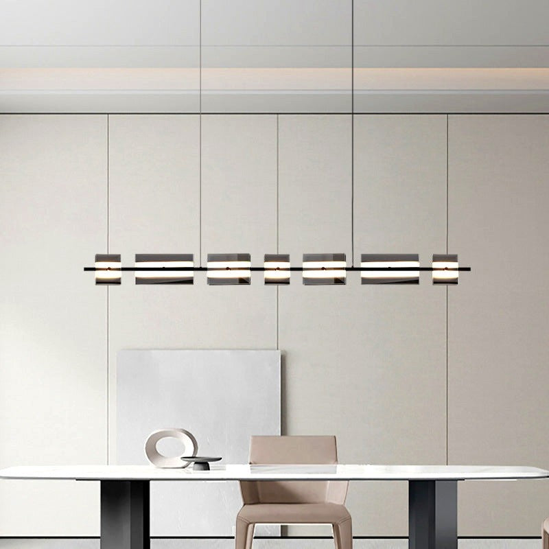 Suspension Rectangulaire en Métal et Verre Moderne