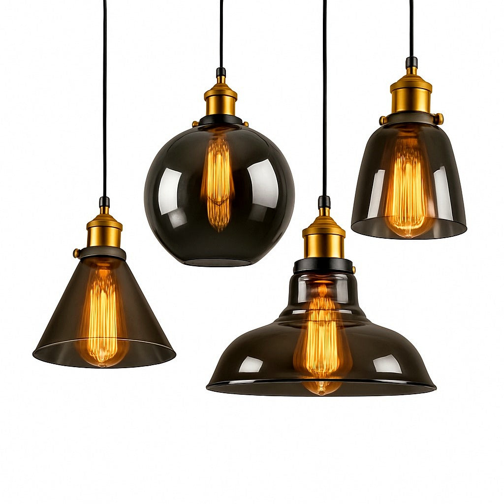 Suspension Verre Fumé Vintage Style Industriel - détail matériau
