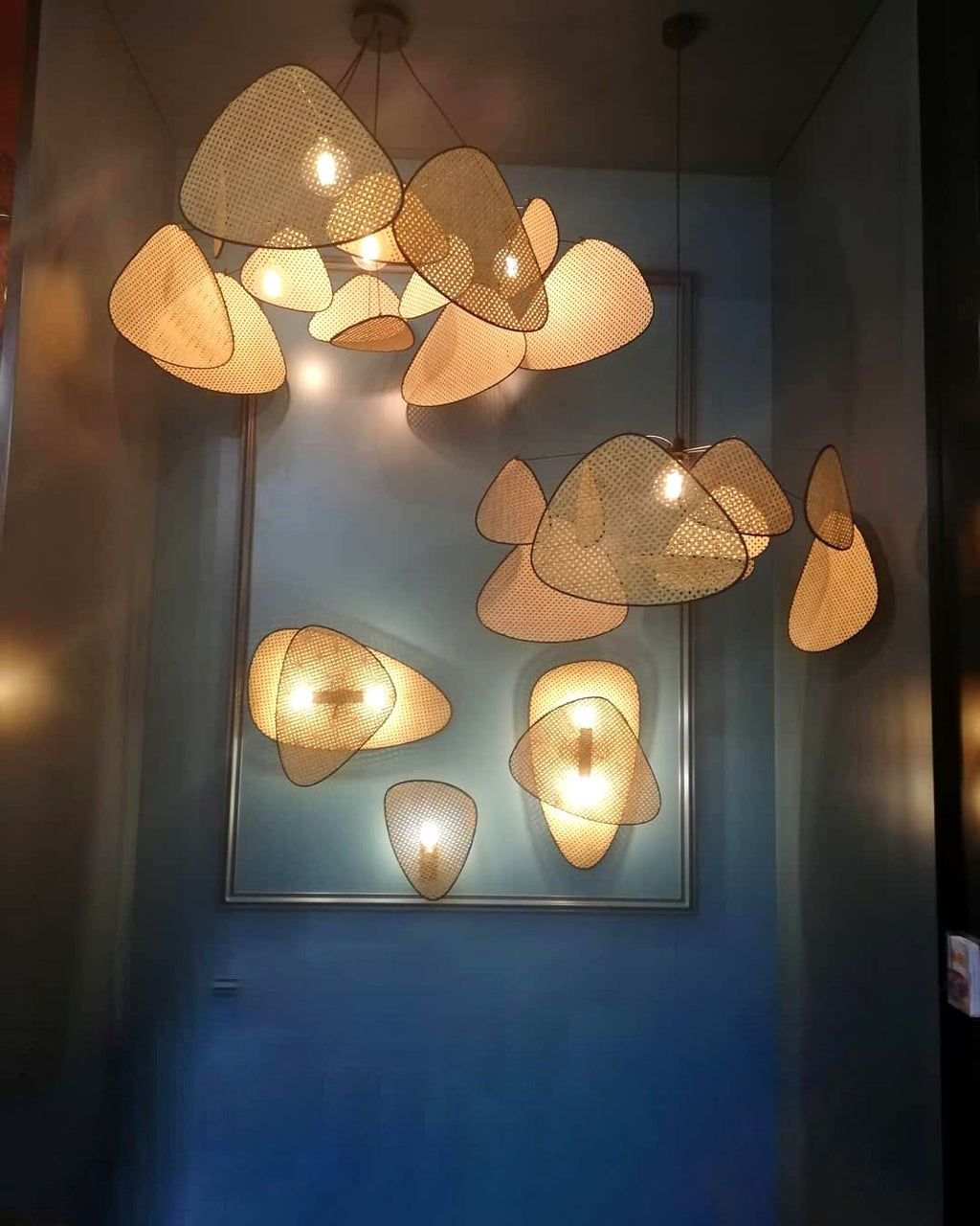 Lustra Lustre Écran Cannage Suspension Rétro