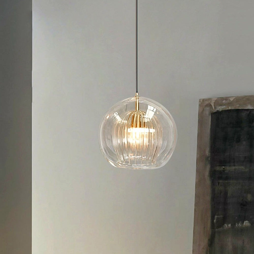 June Suspension Bulle Nordique Verre Transparent/Doré Salon/Chambre