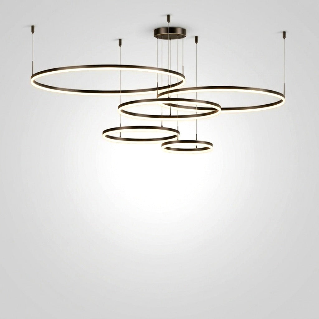 Suspension Anneau Moderne Métal Noir/Doré/Café Salon -