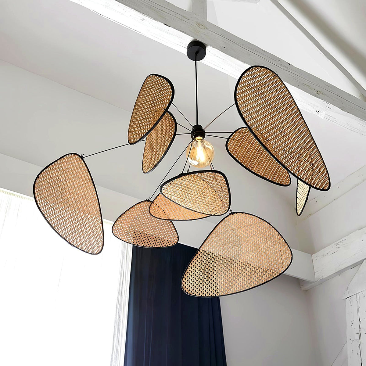 Lustra Lustre Écran Cannage Suspension Rétro
