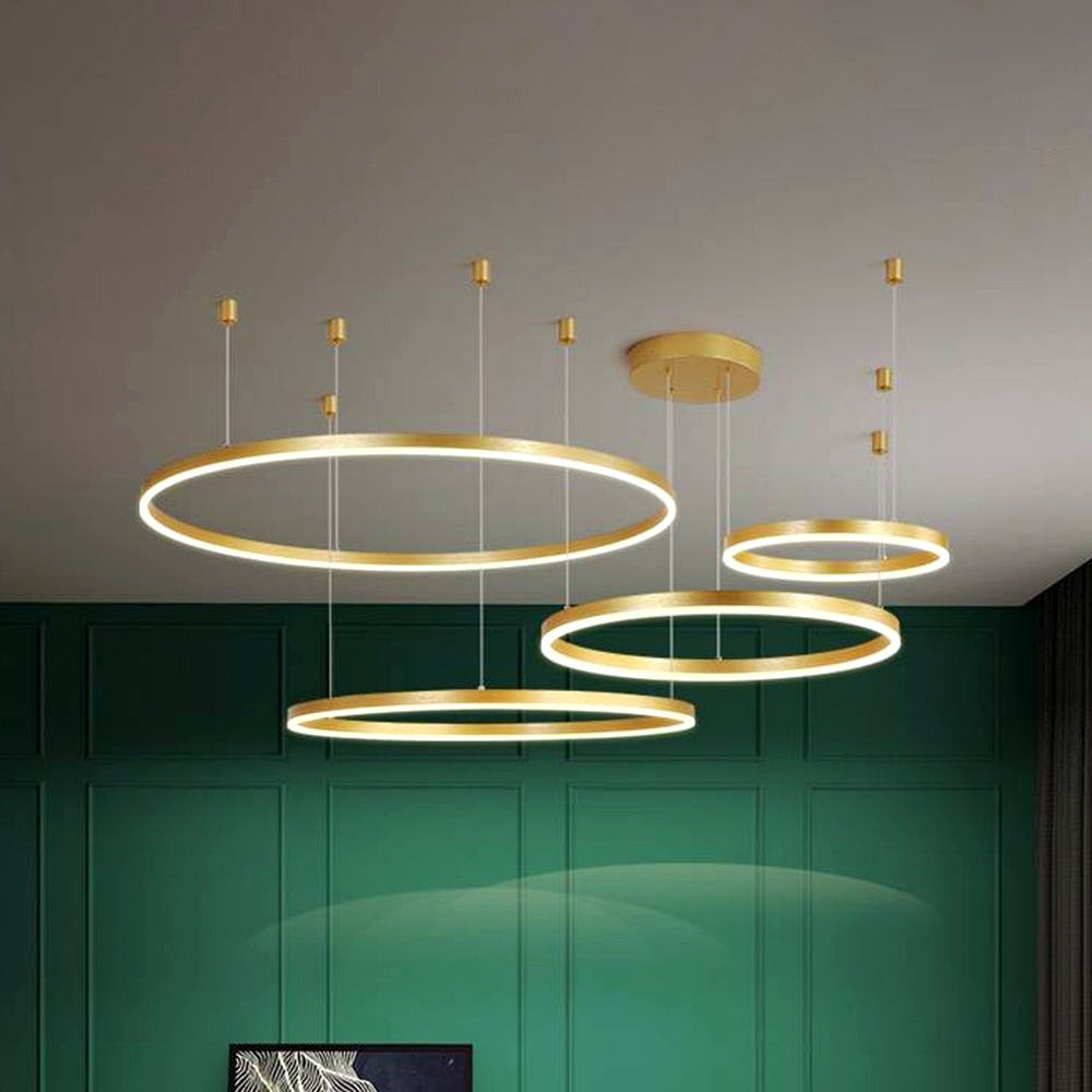 Suspension Anneau Moderne Métal Noir/Doré/Café Salon -