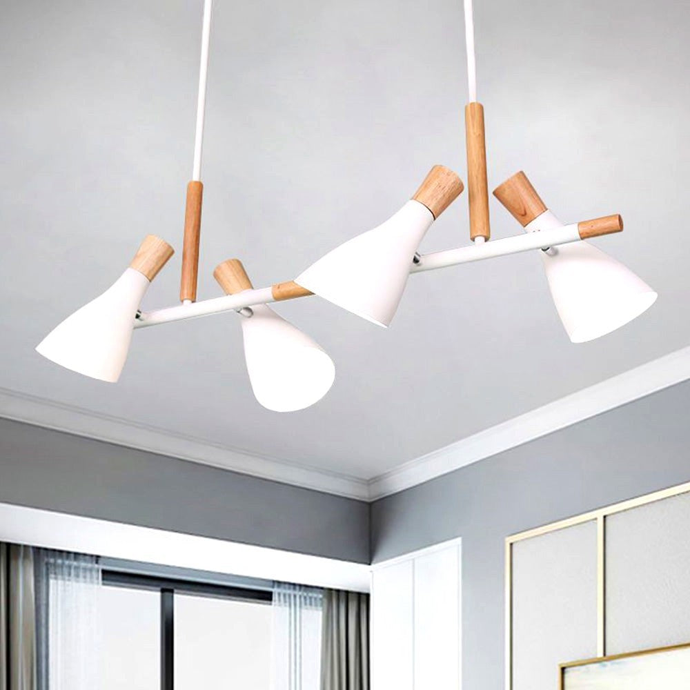 Valentina Luminaires Suspensions 4 Lampes Nordique Bois/Métal Blanc/Vert/Gris Cuisine/Salon