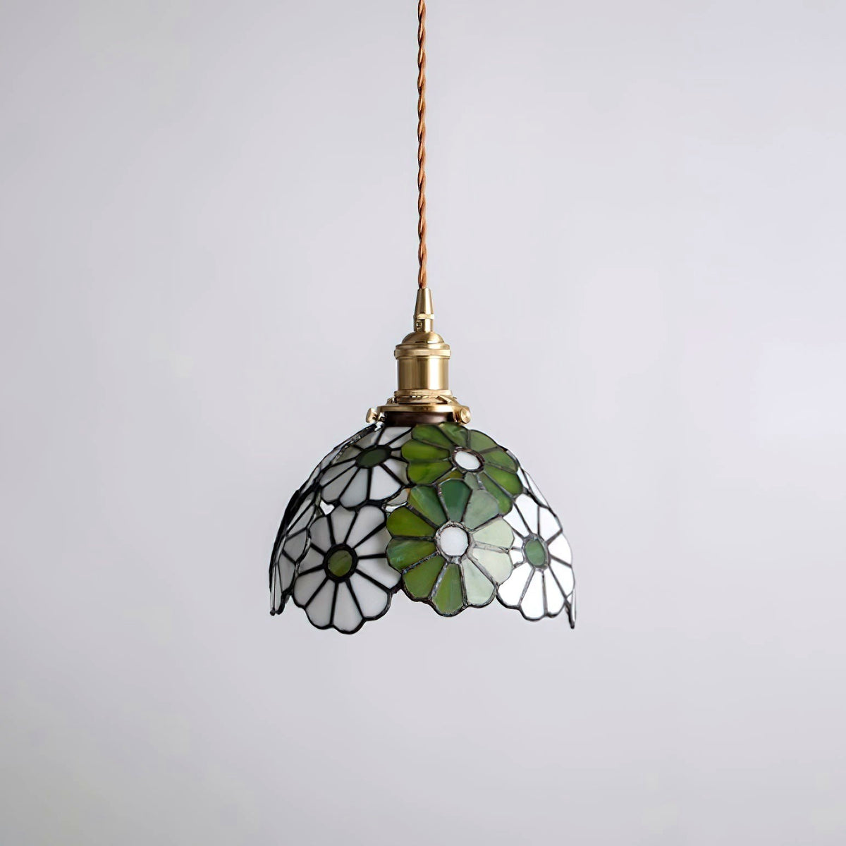 Suspension Tiffany Vintage en Métal Doré et Verre Fleuri