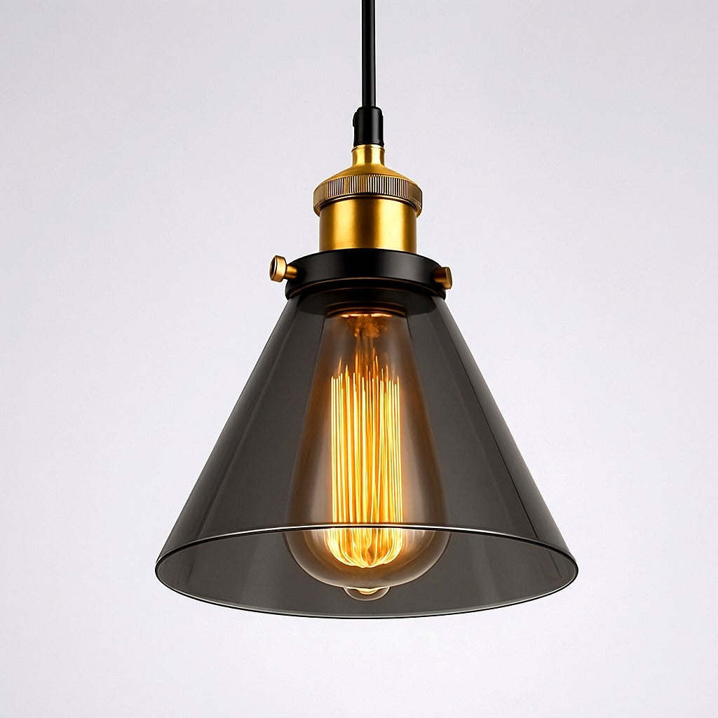 Suspension Verre Fumé Vintage Style Industriel - détail finition