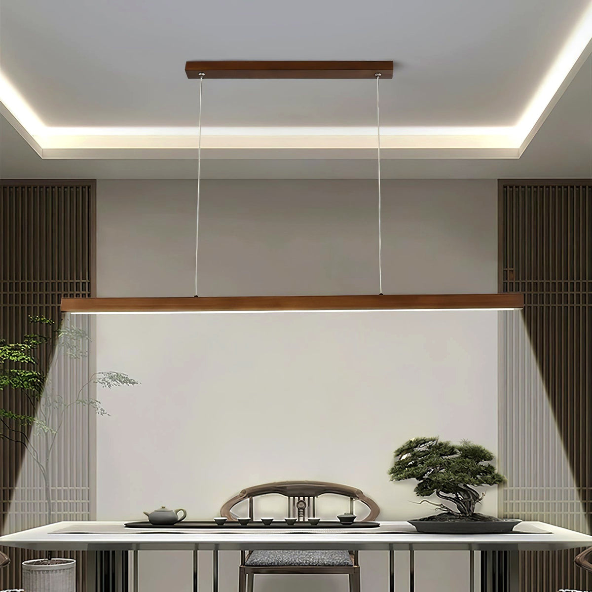 Elowen Suspension linéaire minimaliste en bois