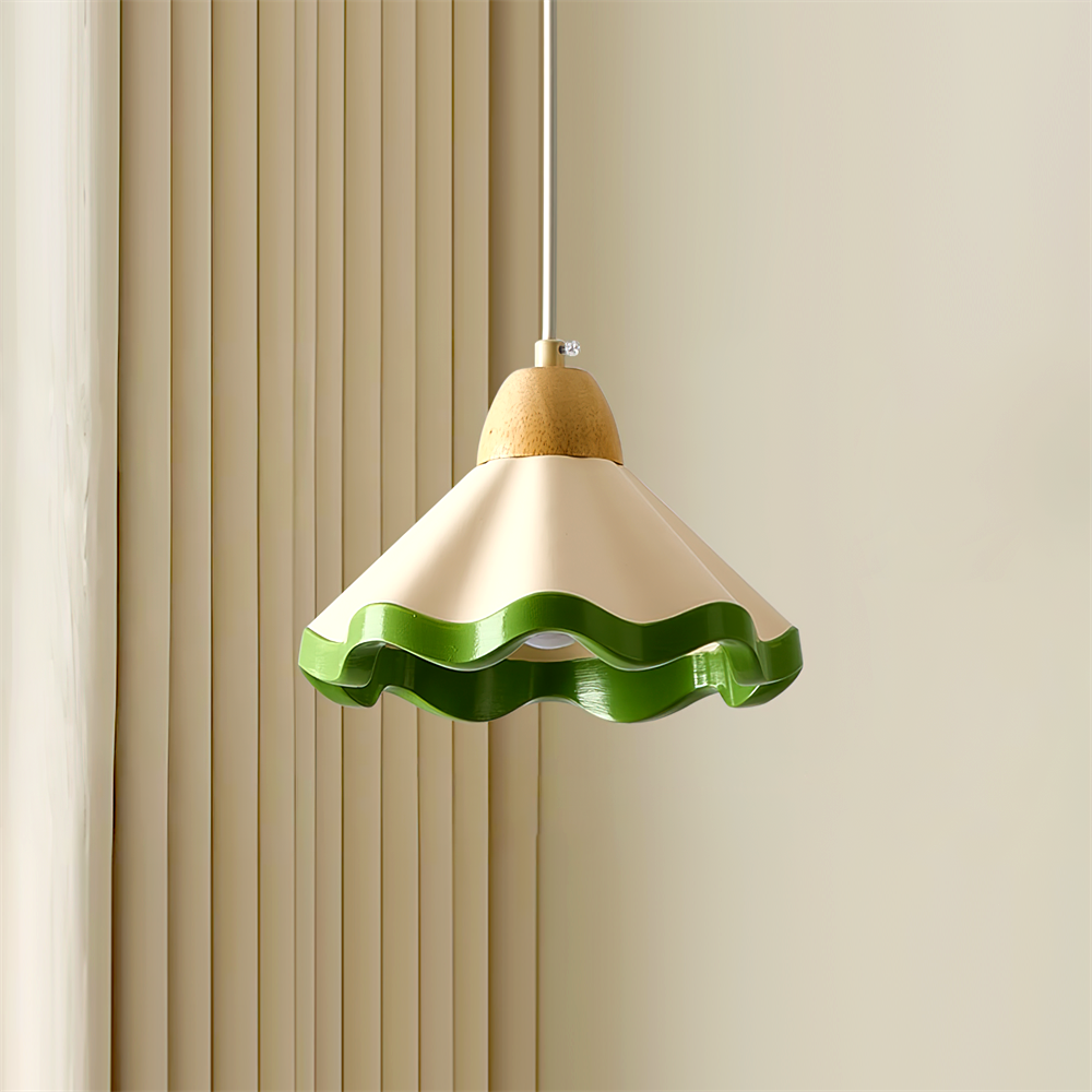 Suspension Beige en Résine et Bois Vintage et Minimaliste