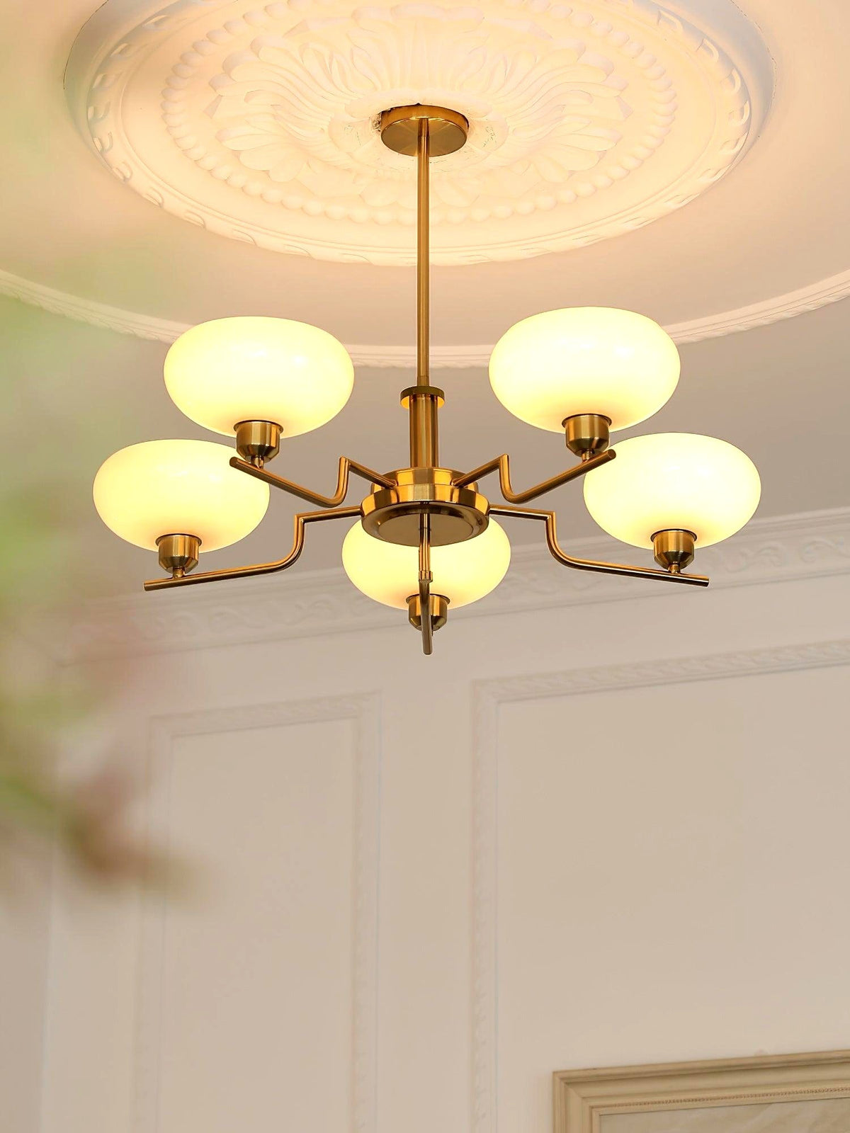 Lustra Suspension en Verre Globe Cadre en Laiton
