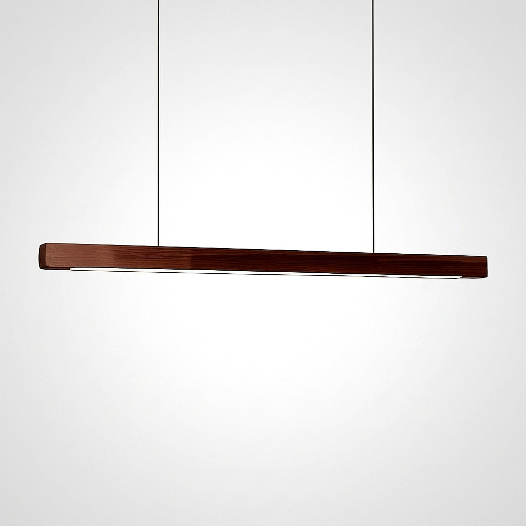 Suspension LED Bois Allongée Design Moderne Linéaire - ambiance éclairée