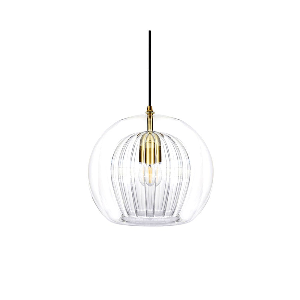 Suspension Globe en Verre Transparent et Métal Doré
