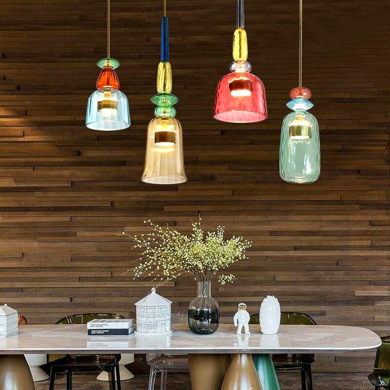 Suspension LED Verre Coloré Design - vue rapprochée