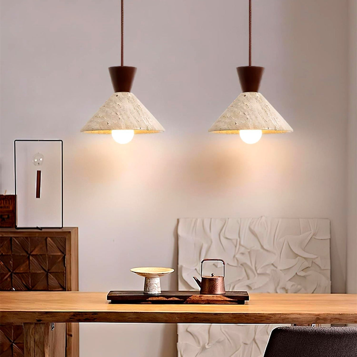 Ritta Suspension Travertin Forme Chapeau