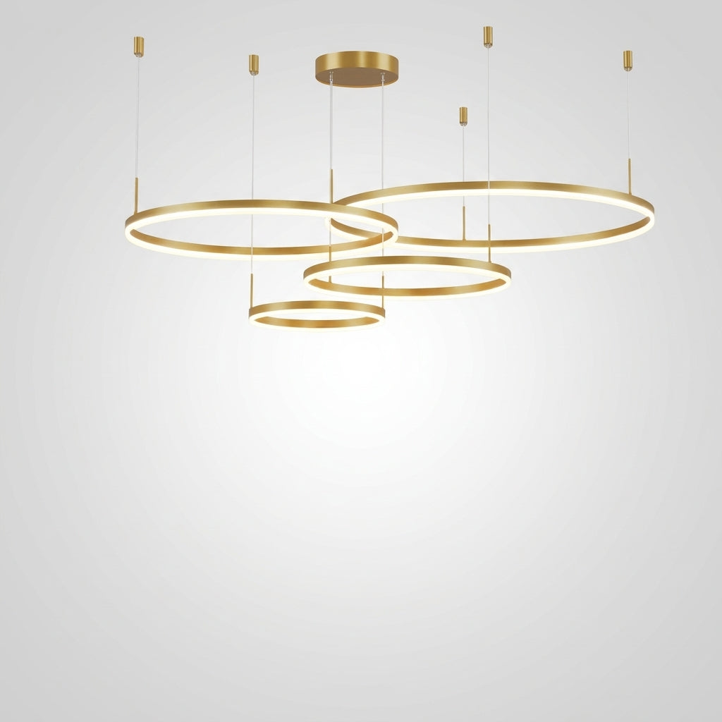 Suspension LED Anneaux Dorés Design Moderne Salon - Cadre doré 40 60 80 60cm 4Anneaux Luminosité Dimmable