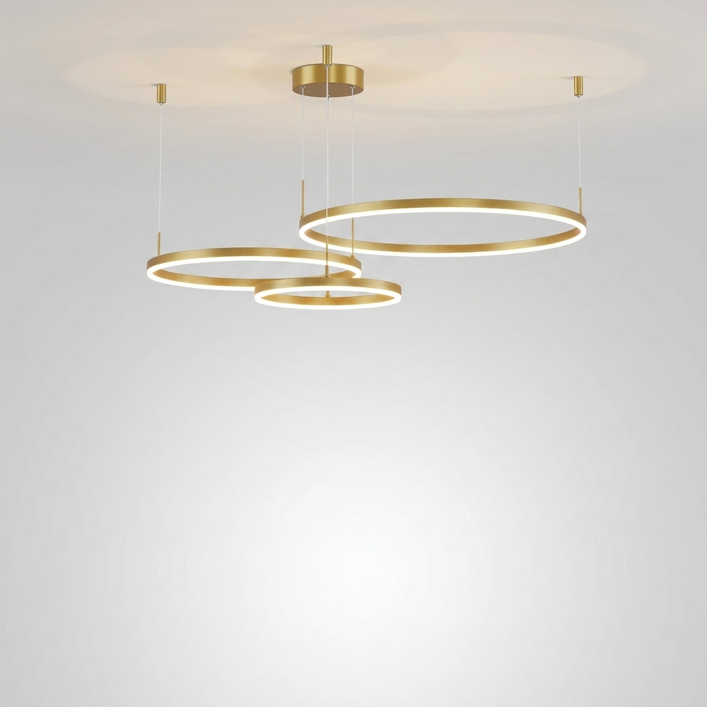 Suspension LED Anneaux Dorés Design Moderne Salon - Cadre doré 40 60 80cm 3 Anneaux Luminosité Dimmable