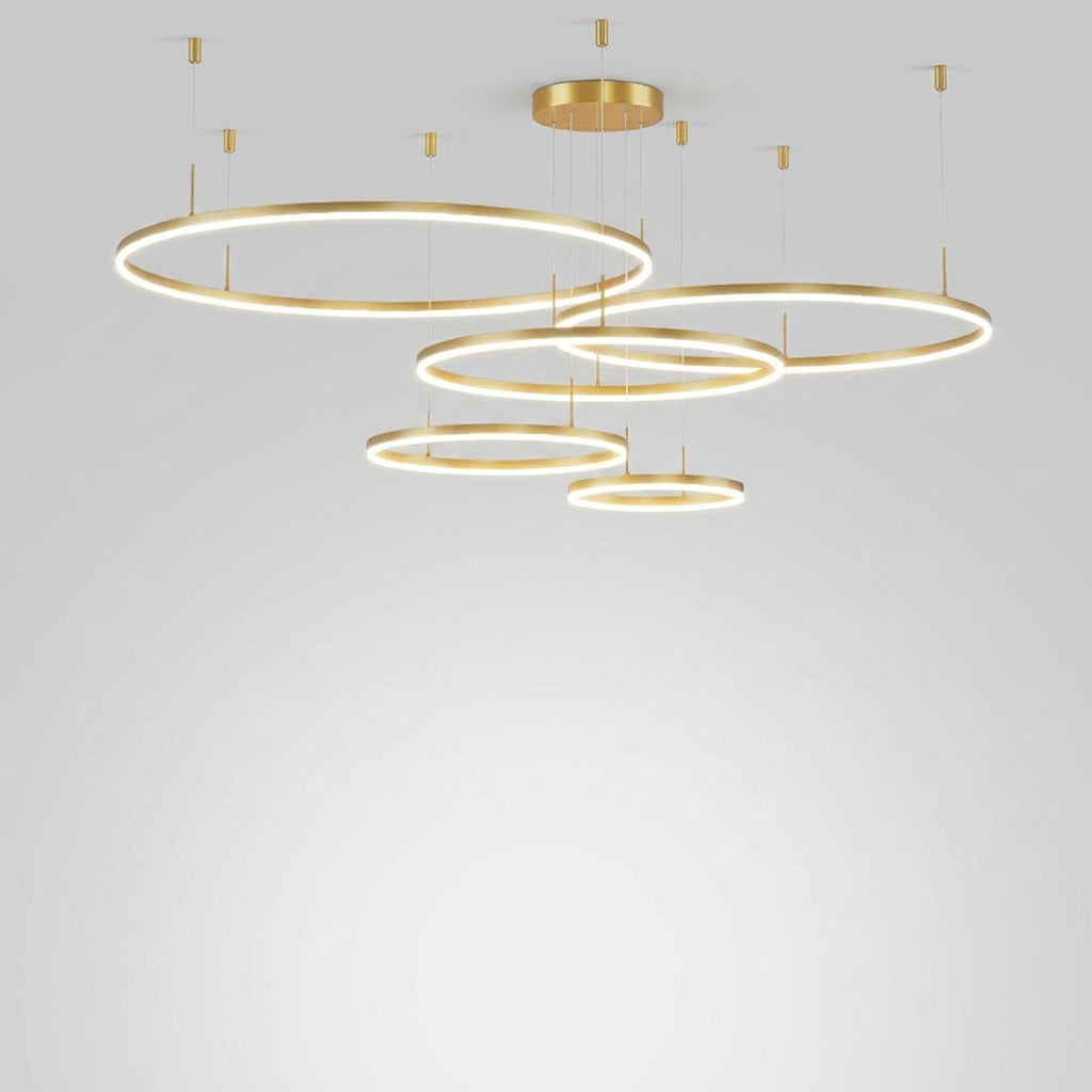 Suspension LED Anneaux Dorés Design Moderne Salon - Cadre doré 40 60 80 60 80cm 5 Anneaux Luminosité Dimmable