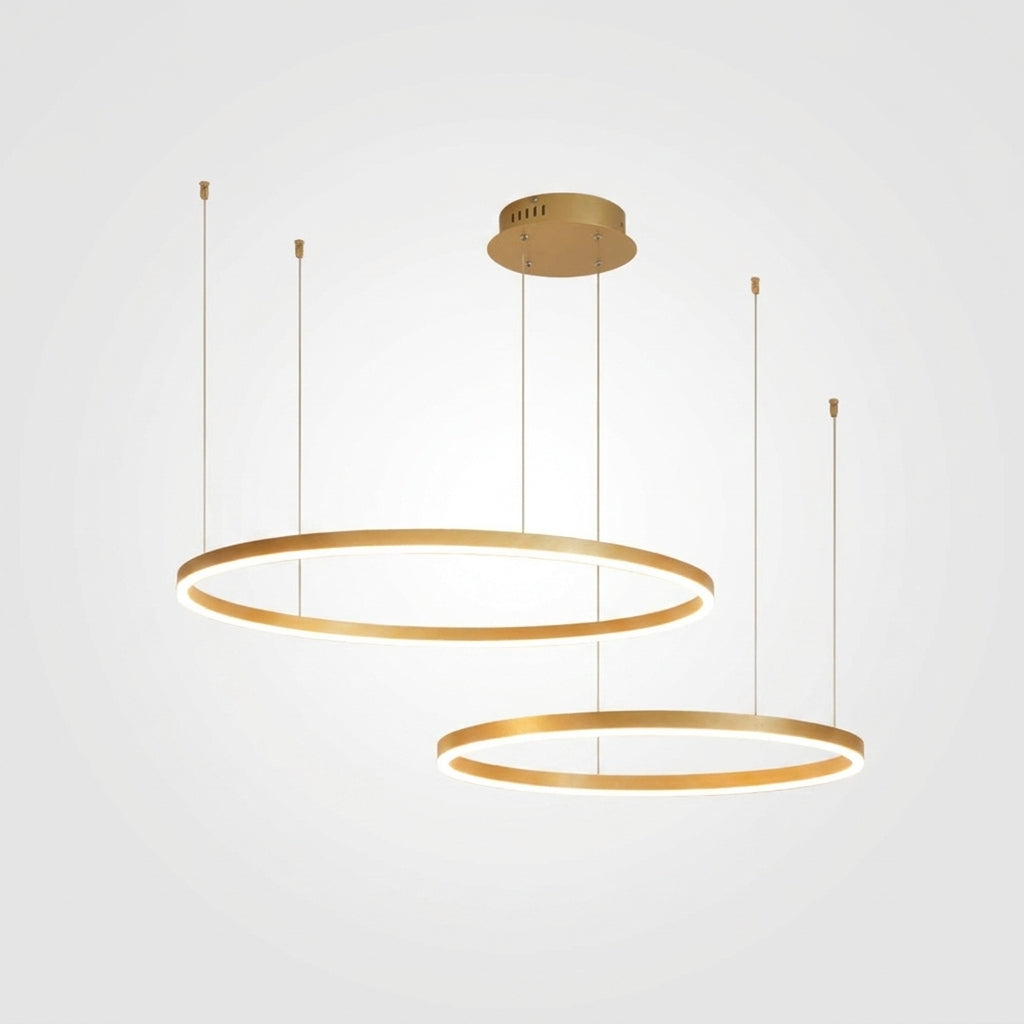 Suspension LED Anneaux Dorés Design Moderne Salon - Cadre doré 60 80cm 2 Anneaux Luminosité Dimmable