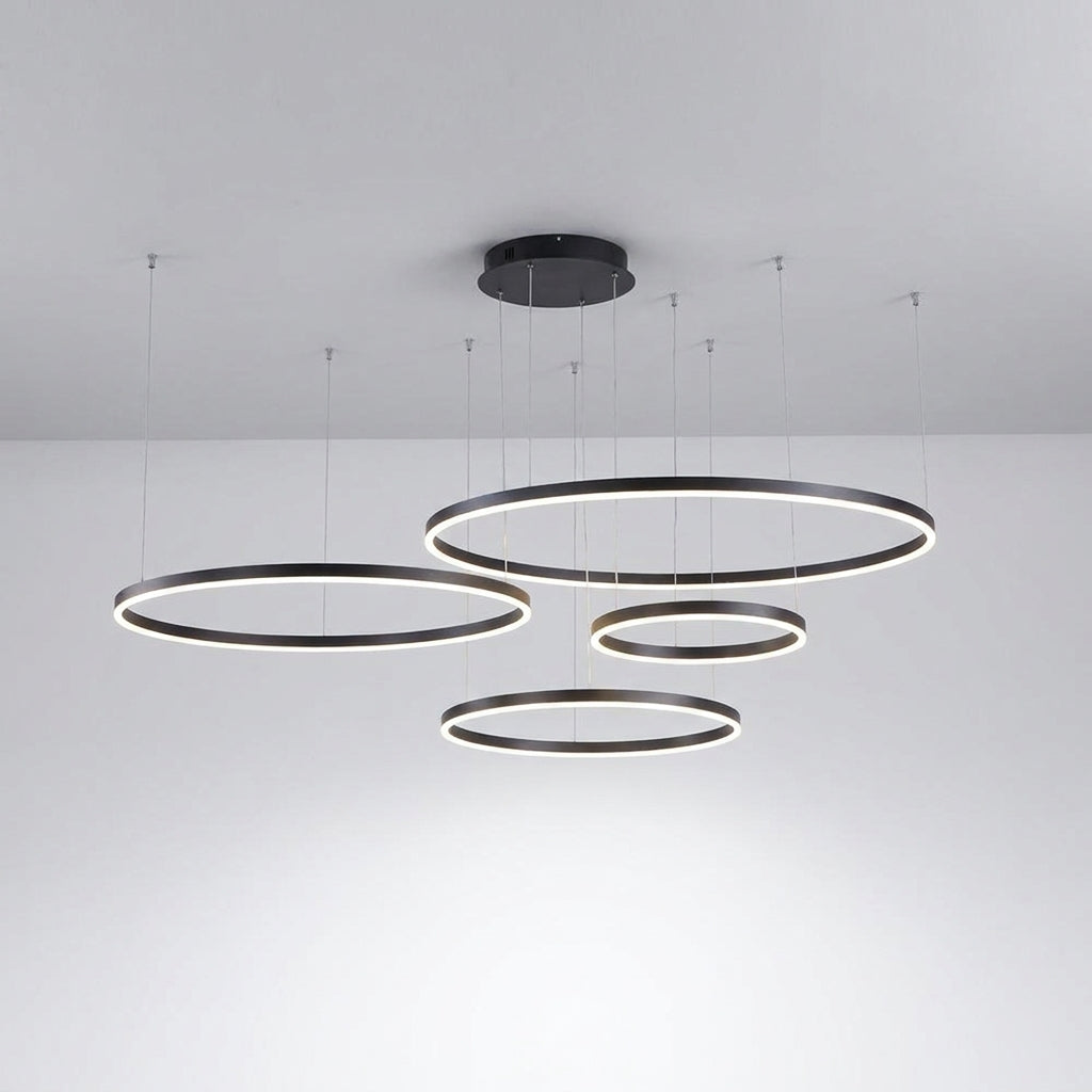 Suspension LED Anneaux Dorés Design Moderne Salon - Cadre noir 40 60 80 60cm 4Anneaux Luminosité Dimmable