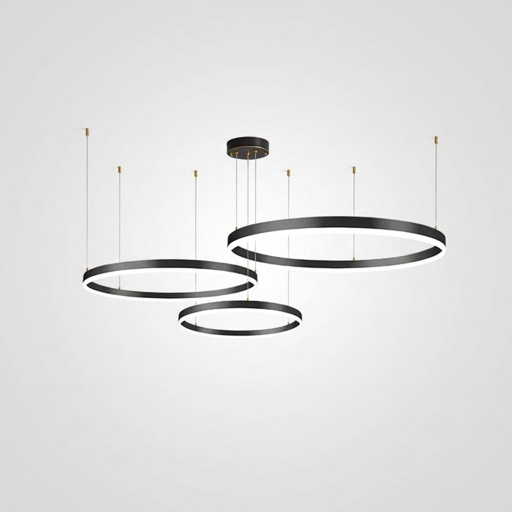 Suspension LED Anneaux Dorés Design Moderne Salon - Cadre noir 40 60 80cm 3 Anneaux Luminosité Dimmable
