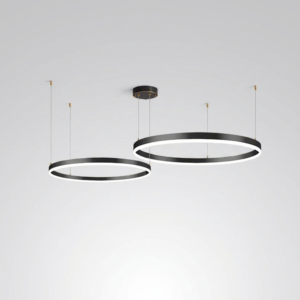 Suspension LED Anneaux Dorés Design Moderne Salon - Cadre noir 60 80cm 2 Anneaux Luminosité Dimmable