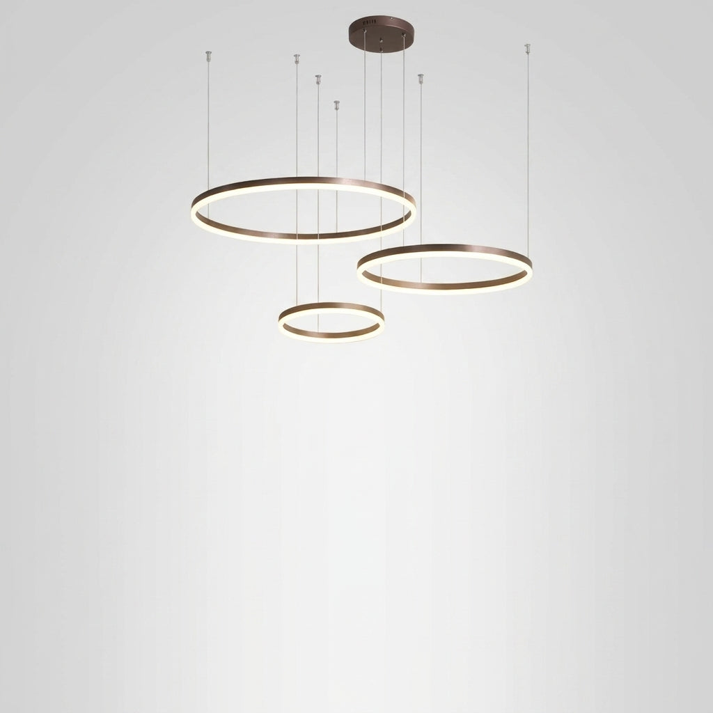 Suspension LED Anneaux Dorés Design Moderne Salon - Café Cadre 40 60 80cm 3 Anneaux Luminosité Dimmable