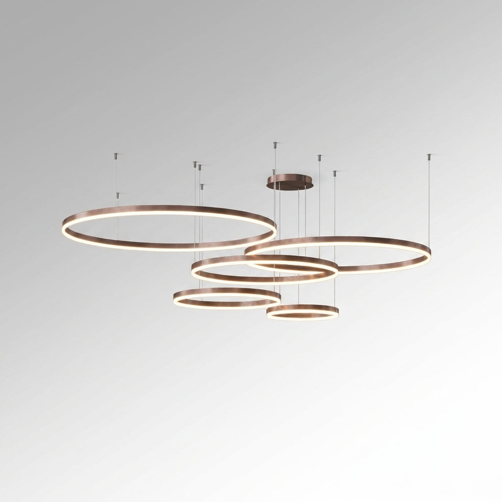 Suspension LED Anneaux Dorés Design Moderne Salon - Café Cadre 40 60 80 60 80cm 5 Anneaux Luminosité Dimmable