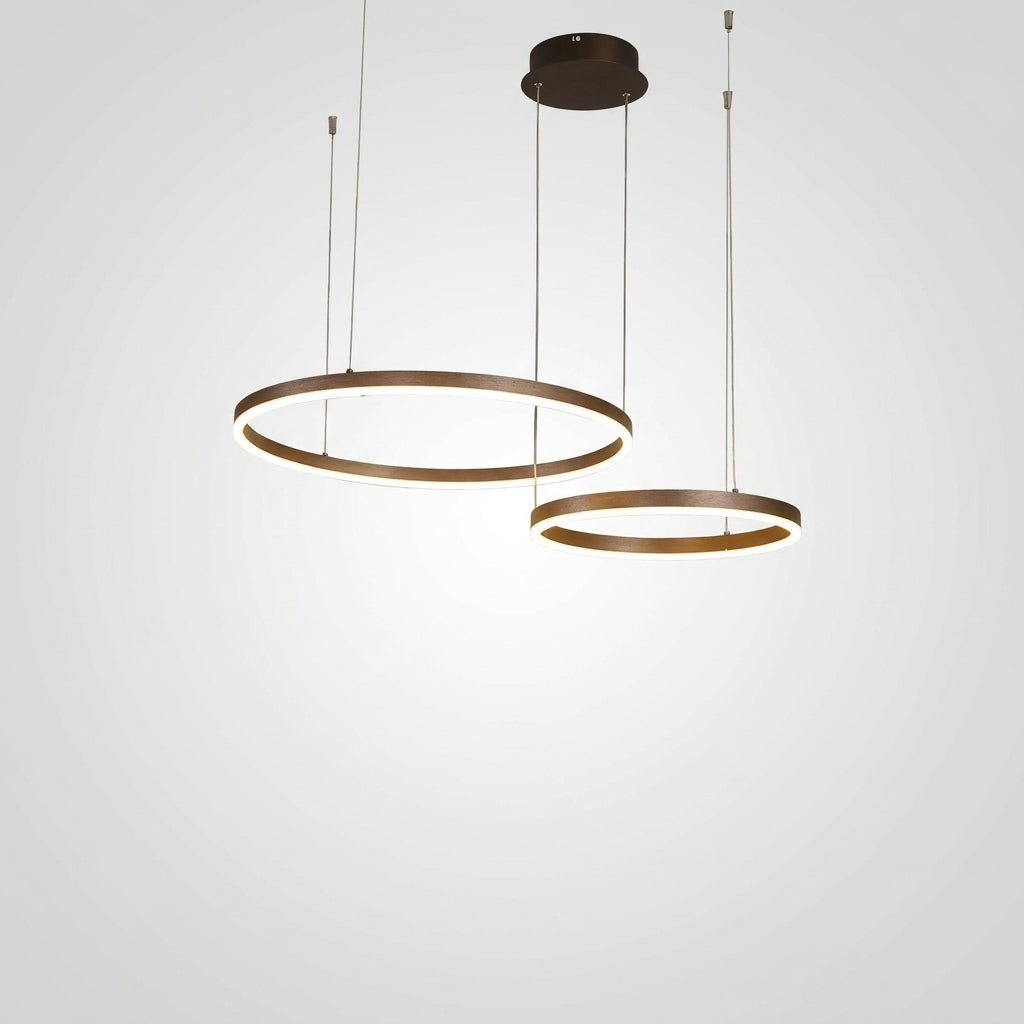 Suspension LED Anneaux Dorés Design Moderne Salon - Café Cadre 60 80cm 2 Anneaux Luminosité Dimmable