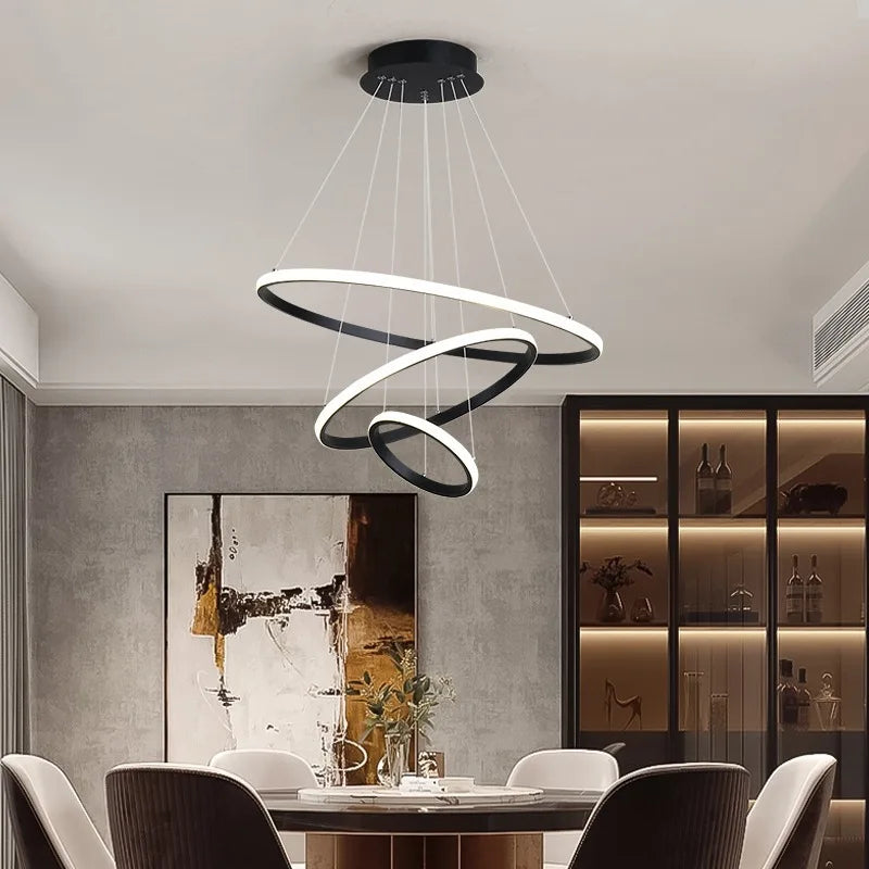 Suspension Anneaux en Métal Design Artistique Dimmable