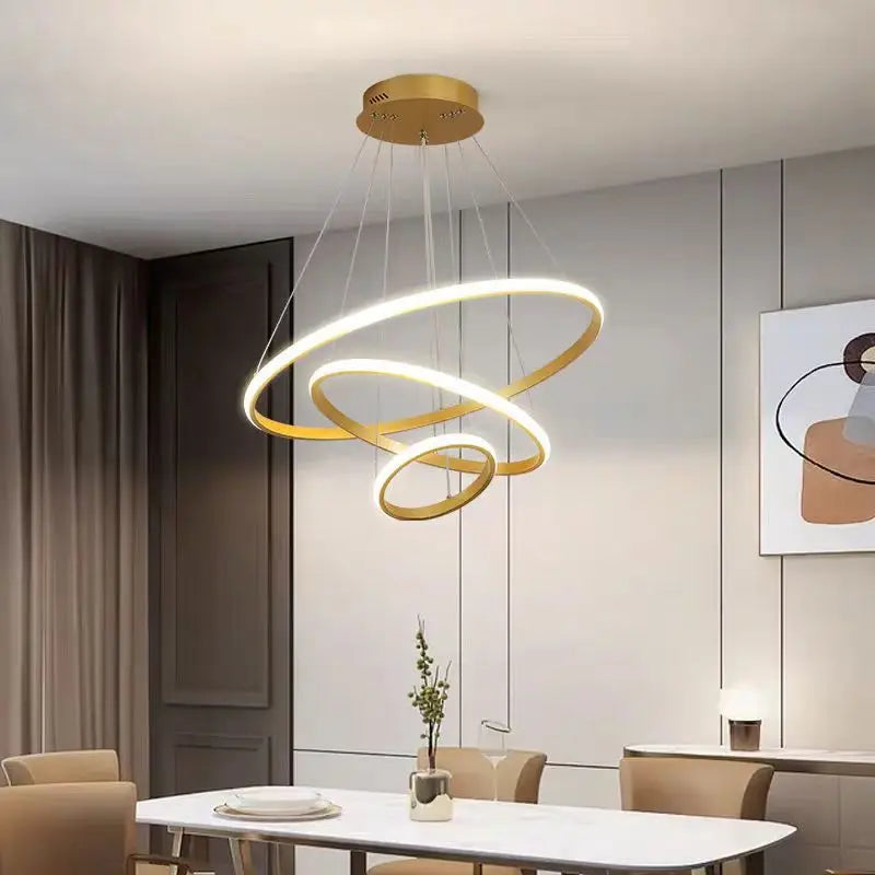 Suspension Anneaux en Métal Design Artistique Dimmable