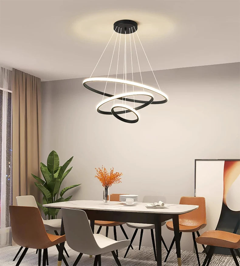 Suspension Anneaux en Métal Design Artistique Dimmable