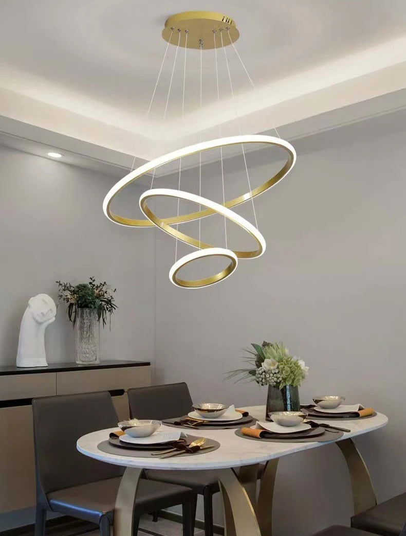 Suspension Anneaux en Métal Design Artistique Dimmable