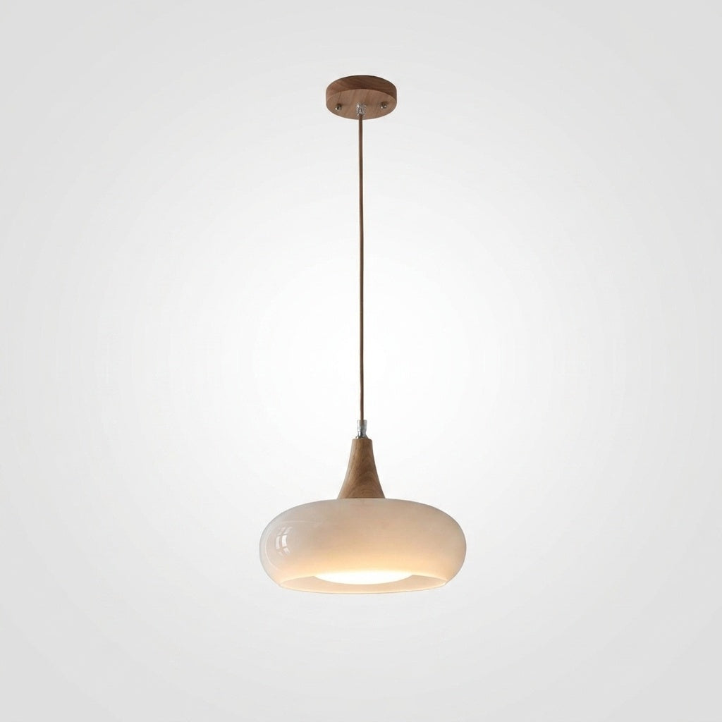 Suspension Bois et Verre Ambre Cuisine - 1 Lampe Blanc