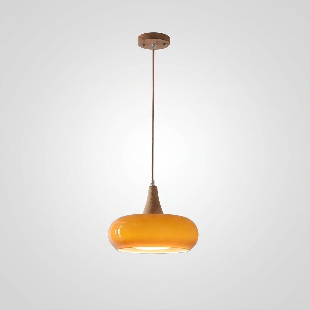 Suspension Bois et Verre Ambre Cuisine - 1 Lampe Orange