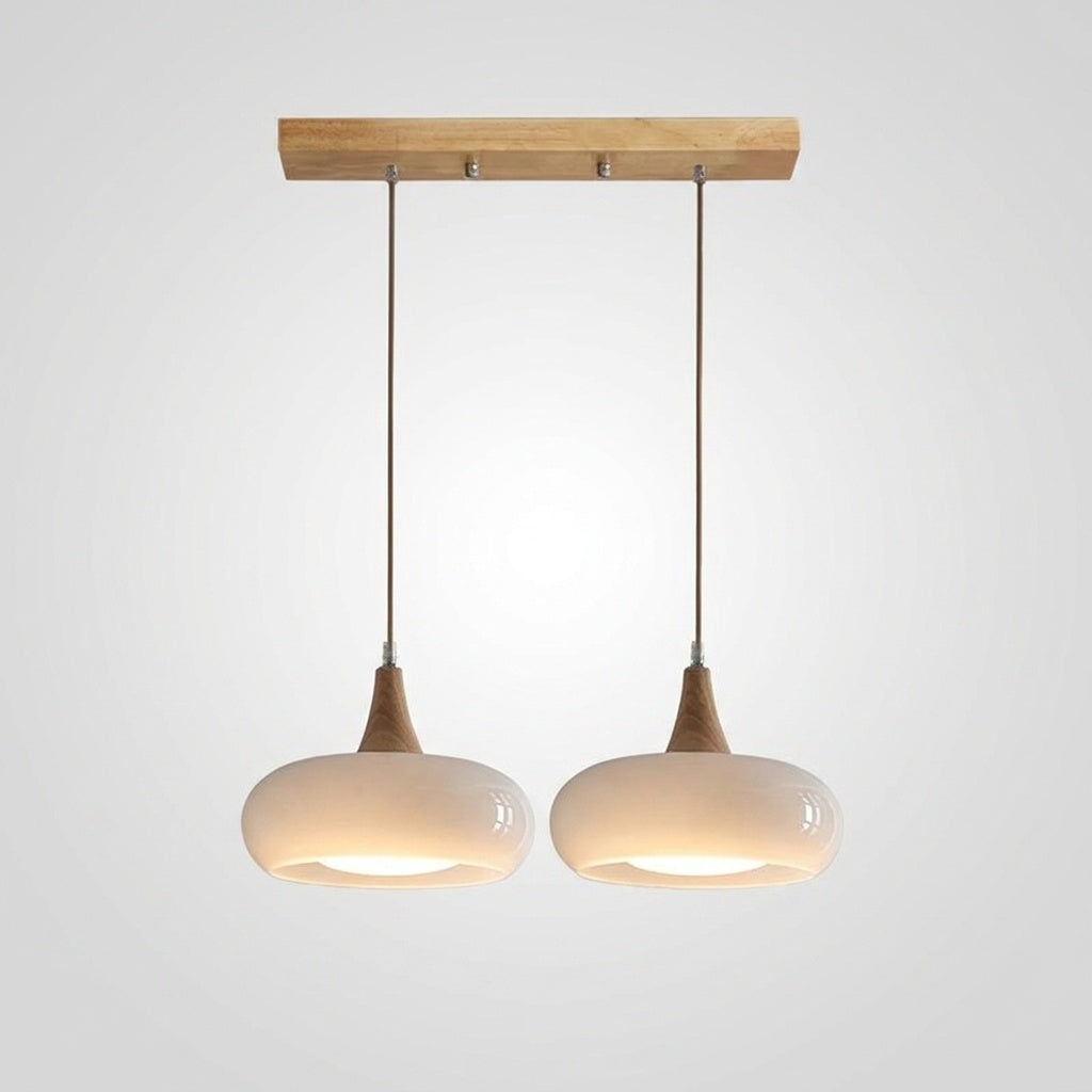 Suspension Bois et Verre Ambre Cuisine - 2  Lampes Blanc