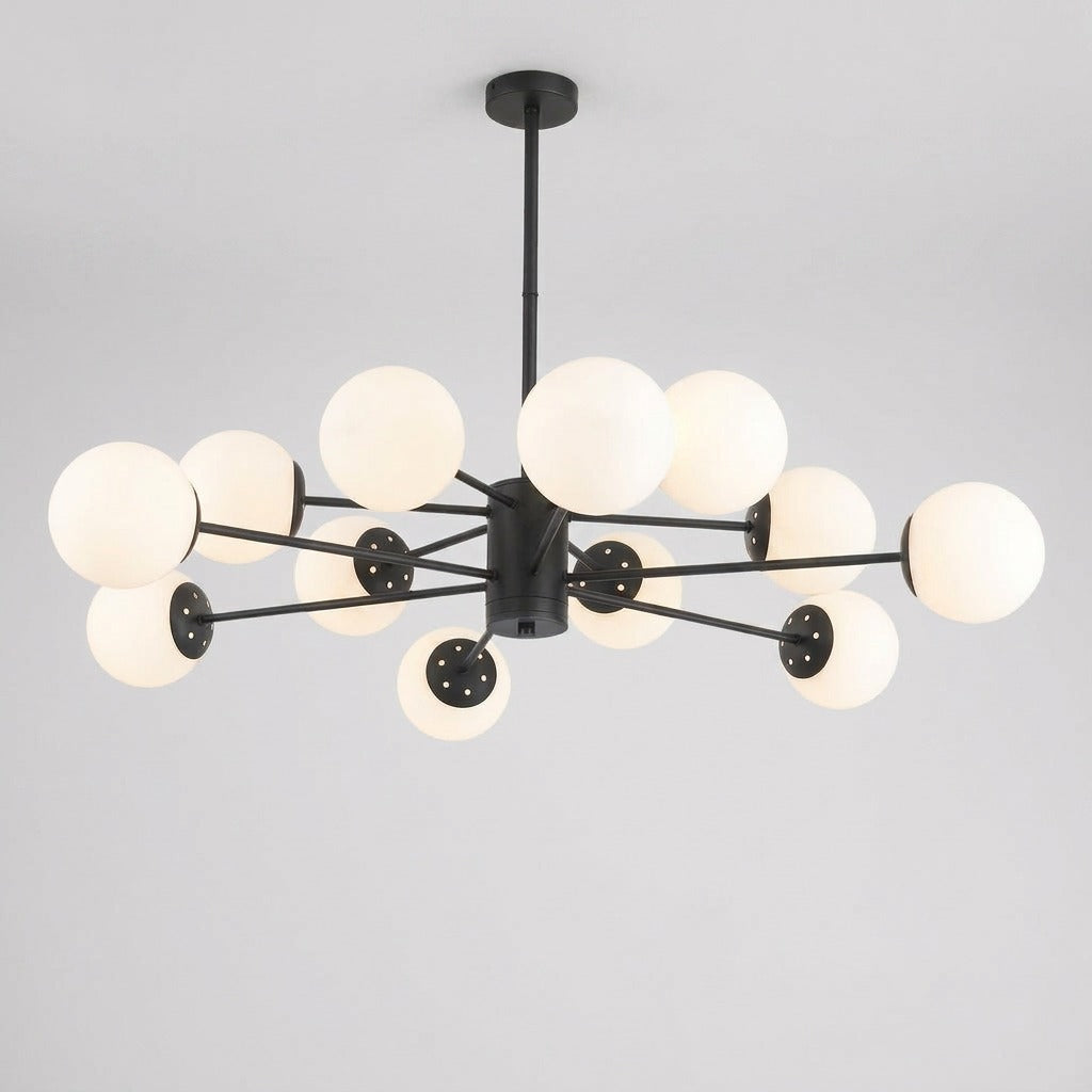 Suspension boule en verre et barres en métal design moderne