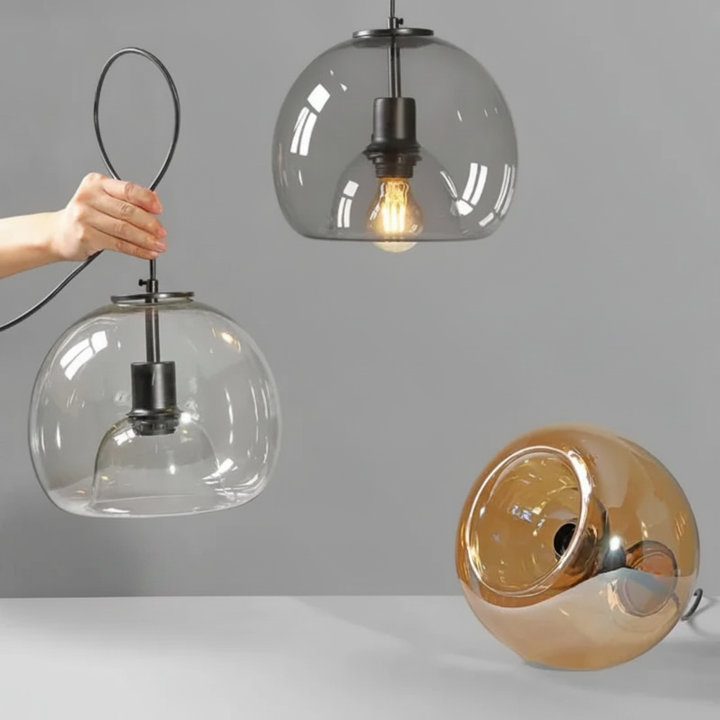 Suspension Boule en Verre Teinté Design Rétro