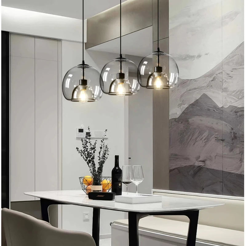 Suspension Boule en Verre Teinté Design Rétro