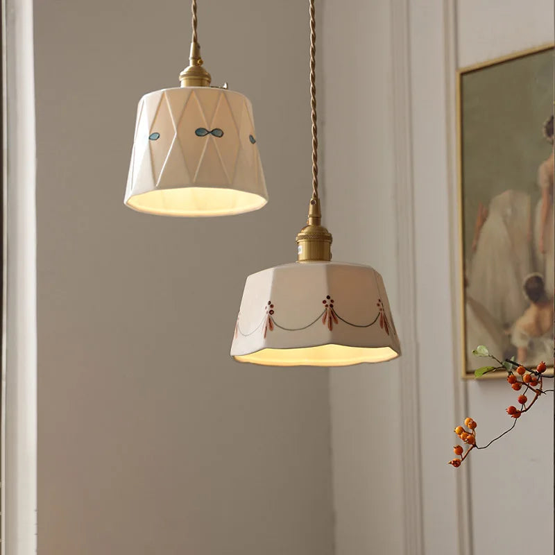 Suspension Cloche en Céramique et Laiton Design Japonais Rétro