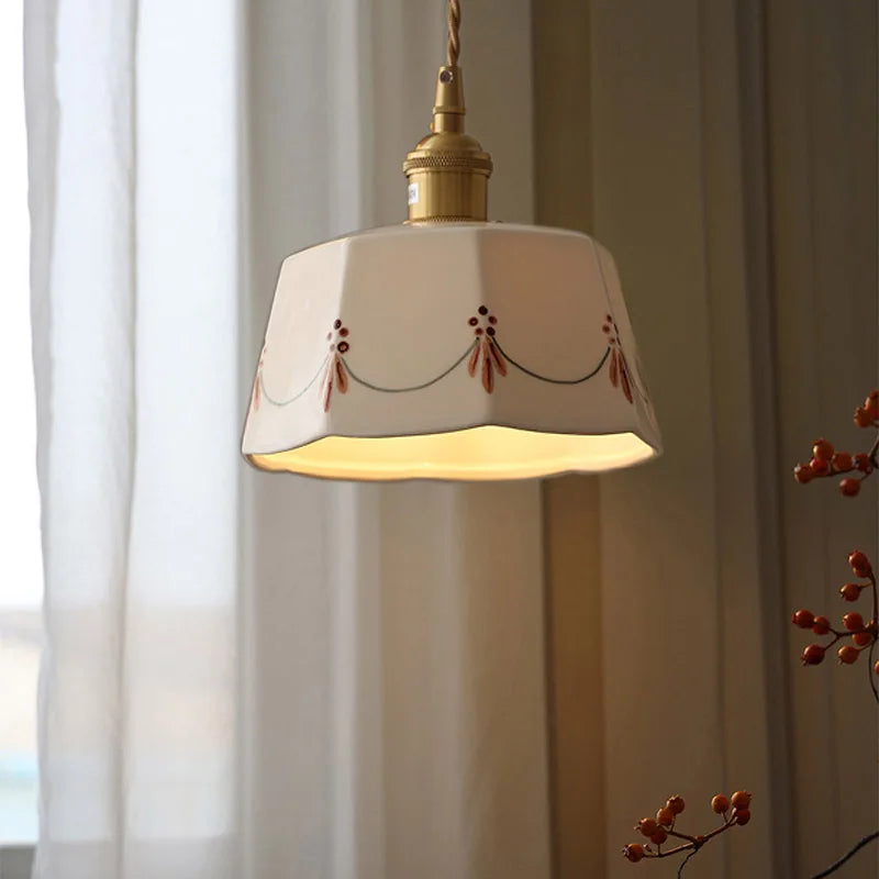 Suspension Cloche en Céramique et Laiton Design Japonais Rétro