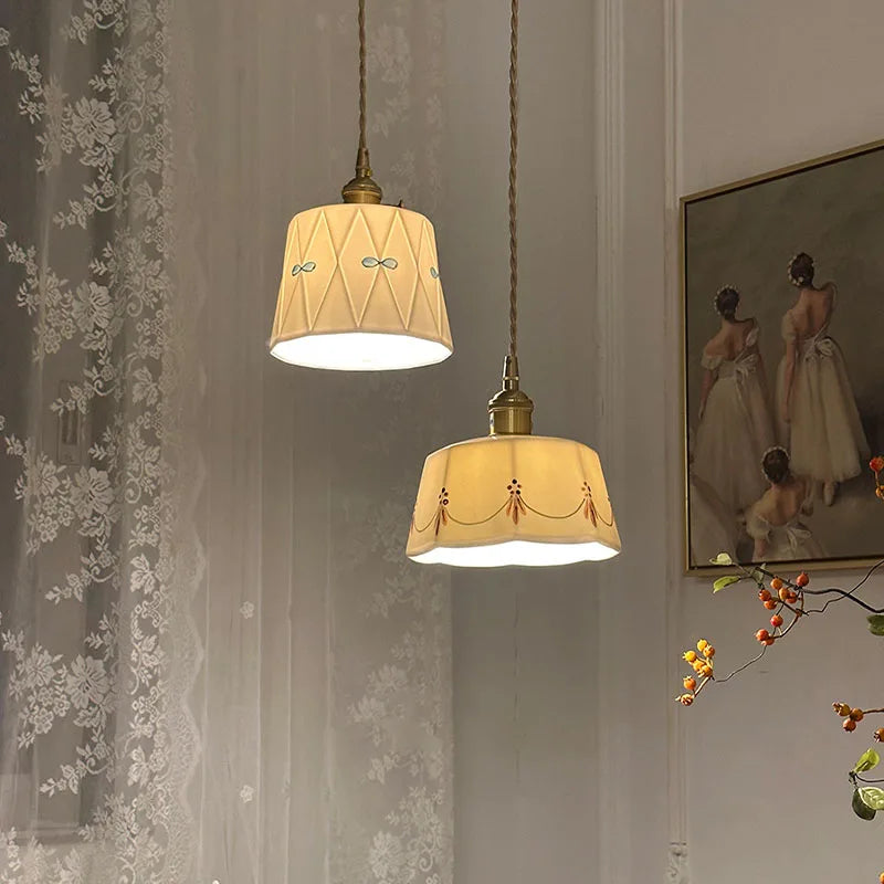 Suspension Cloche en Céramique et Laiton Design Japonais Rétro