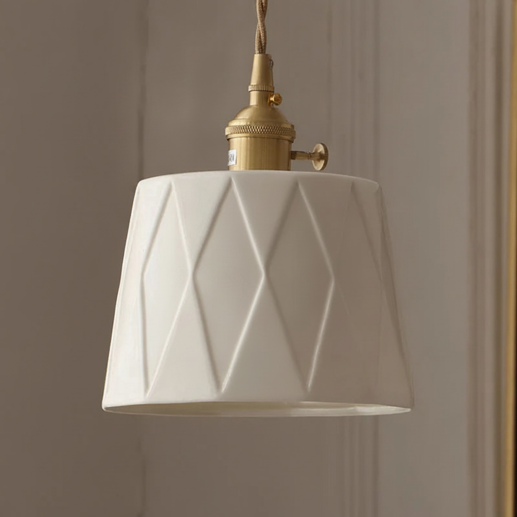 Suspension Cloche en Céramique et Laiton Design Japonais Rétro