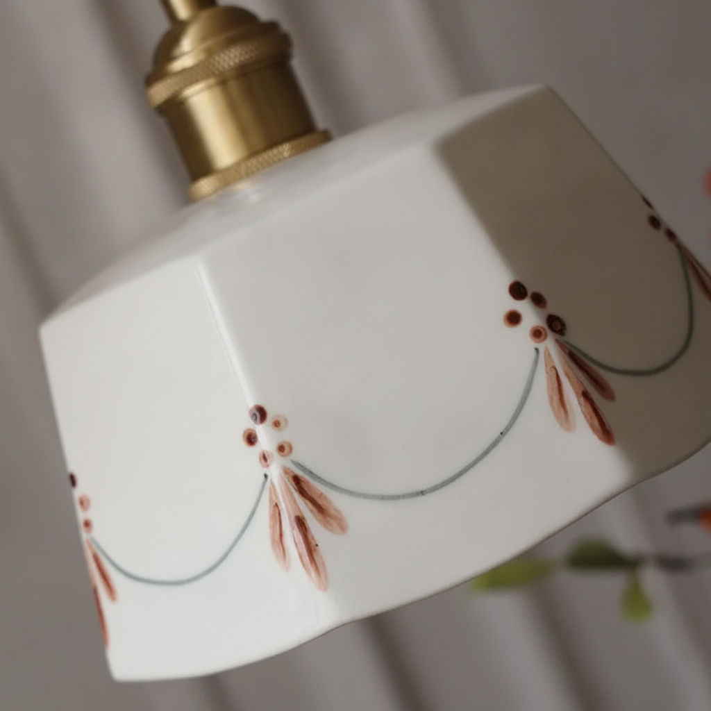 Suspension Cloche en Céramique et Laiton Design Japonais Rétro