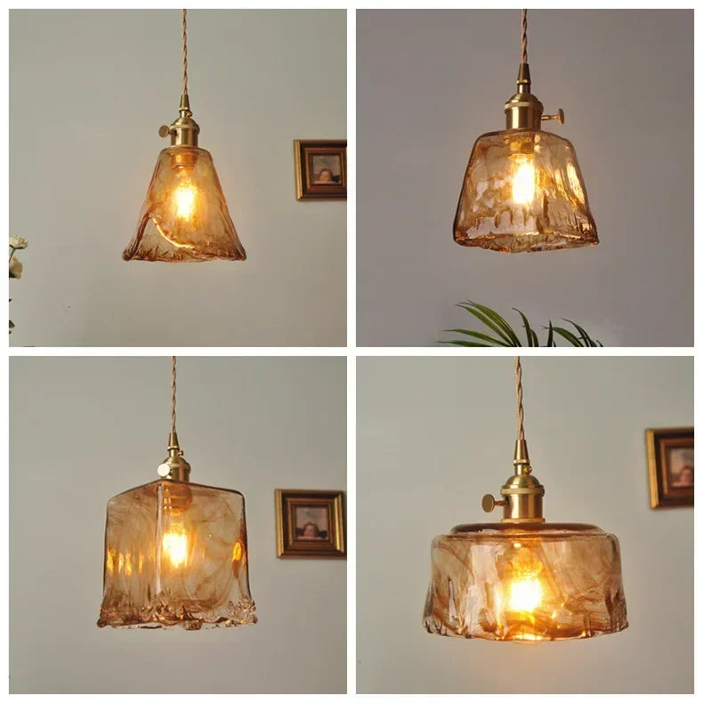Suspension Cloche en Verre Ambré Design Japonais Rétro