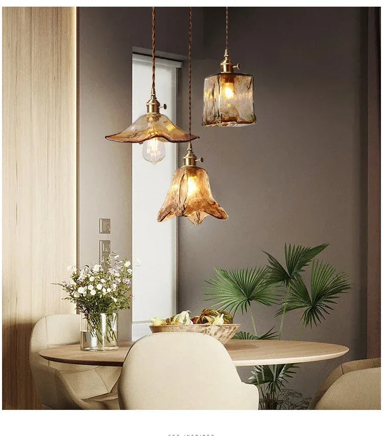 Suspension Cloche en Verre Ambré Design Japonais Rétro