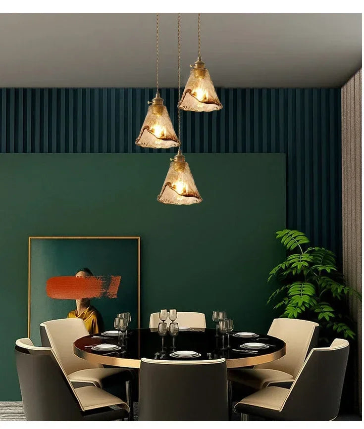 Suspension Cloche en Verre Ambré Design Japonais Rétro