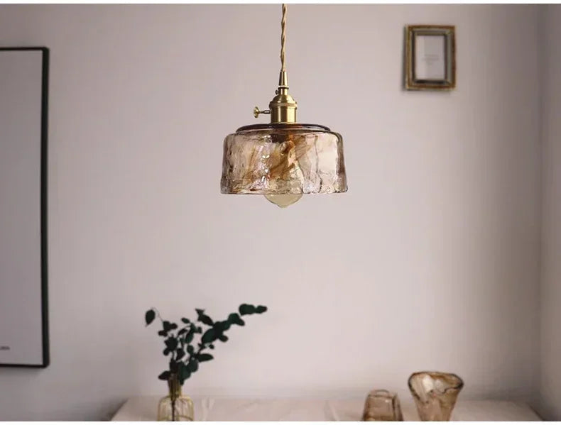 Suspension Cloche en Verre Ambré Design Japonais Rétro